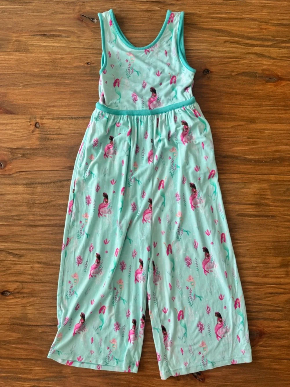 Twinflower Creations Mint Mermaid Print Sleeveless Bamboo Jumpsuit size 5T - Picture 2 of 8